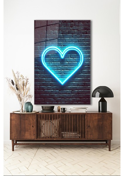 Neon Stil Mavi Kalp Dikey Cam Tablo indirimleri