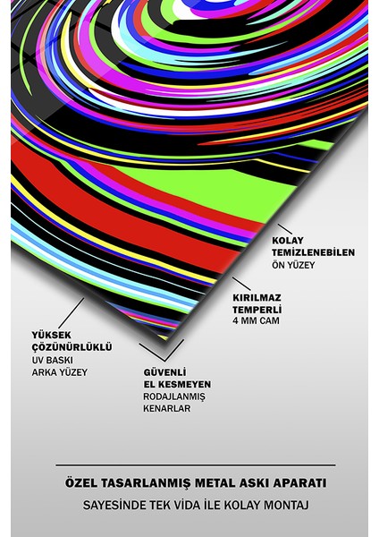 Neon Renkli Girdap Dekoratif Yatay Cam Tablo fırsatları