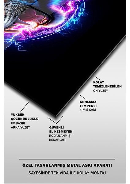 Şimşek Kaplan Portre Dikey Cam Tablo