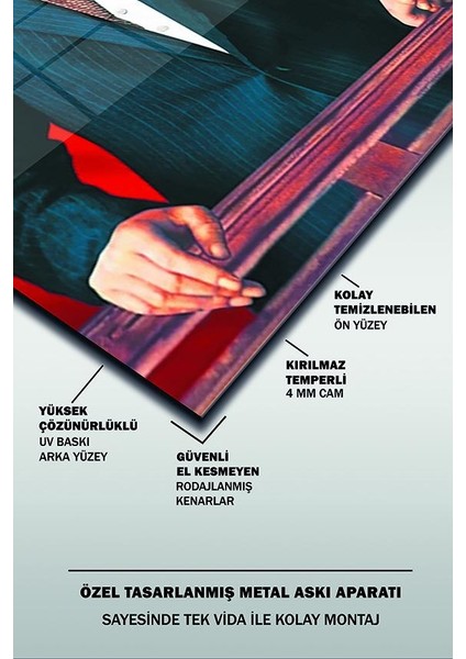 Atatürk ve Türk Bayrağı Dikey Cam Tablo