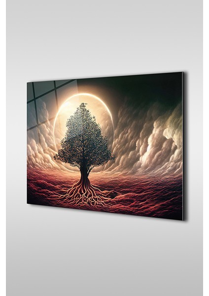 Çölde Hayat Ağacı Dekoratif Yatay Cam Tablo