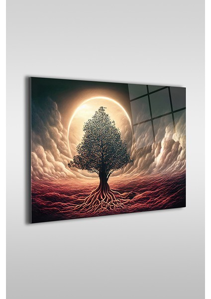 Çölde Hayat Ağacı Dekoratif Yatay Cam Tablo fiyatları