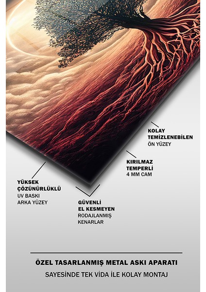 Çölde Hayat Ağacı Dekoratif Yatay Cam Tablo fırsatları