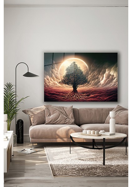 Çölde Hayat Ağacı Dekoratif Yatay Cam Tablo indirimleri