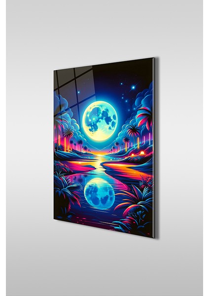 Neon Günbatımı Dikey Cam Tablo