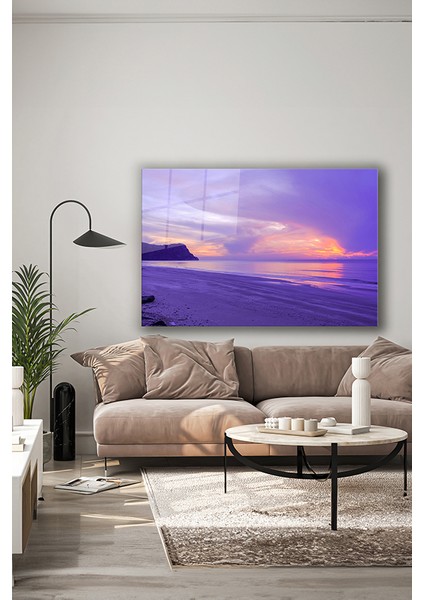 Leylak Gökyüzünde Günbatımı Yatay Cam Tablo indirimleri