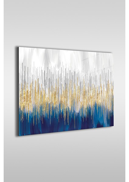 Mavi Beyaz Altın Soyut Desen Dekoratif Yatay Cam Tablo fiyatları