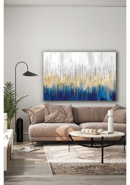 Mavi Beyaz Altın Soyut Desen Dekoratif Yatay Cam Tablo indirimleri