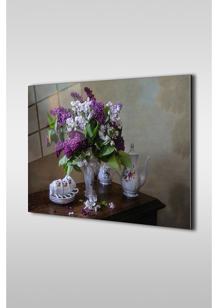 Vazodaki Çiçekler Dekoratif Yatay Cam Tablo