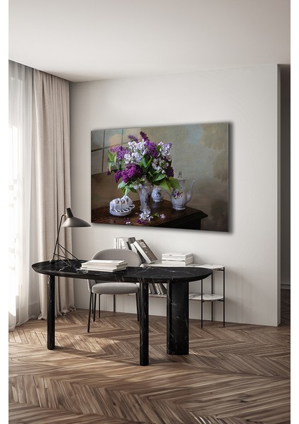 Vazodaki Çiçekler Dekoratif Yatay Cam Tablo modelleri