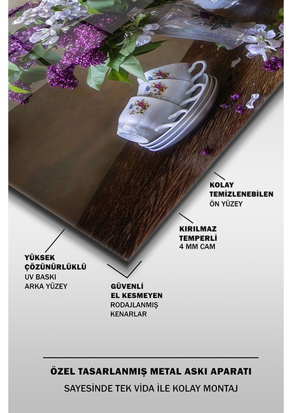 Vazodaki Çiçekler Dekoratif Yatay Cam Tablo fırsatları