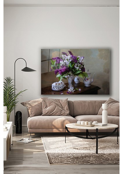 Vazodaki Çiçekler Dekoratif Yatay Cam Tablo indirimleri