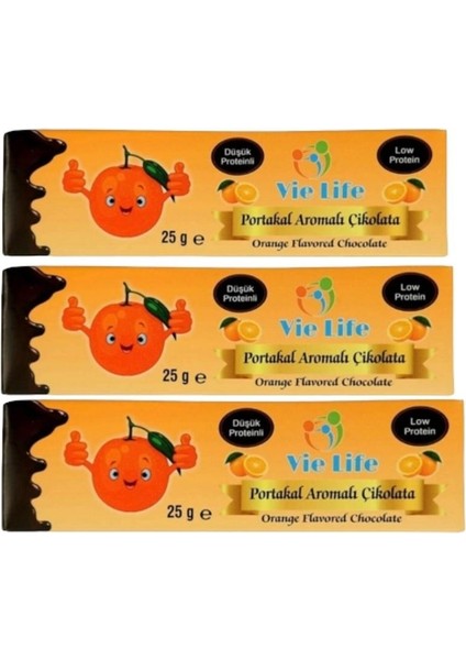 Vie Life Glutensiz Düşük Proteinli Portakal Aromalı Çikolata 25 gr