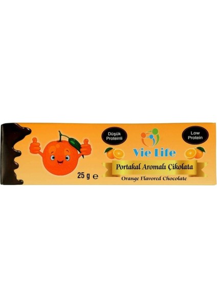 Vie Life Glutensiz Düşük Proteinli Portakal Aromalı Çikolata 25 gr