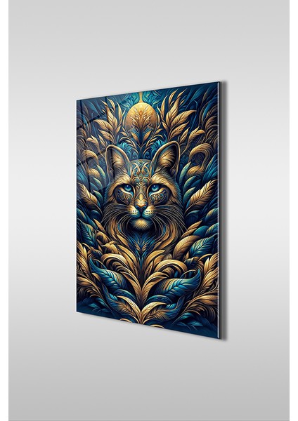 Ihtişamlı Kedi Portre 3 Modern Dikey Cam Tablo