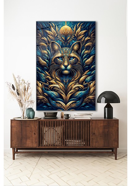 Ihtişamlı Kedi Portre 3 Modern Dikey Cam Tablo indirimleri