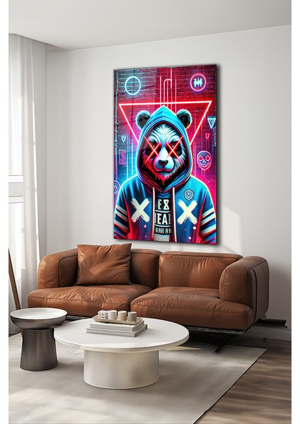 Neon Stil Panda Dikey Cam Tablo modelleri