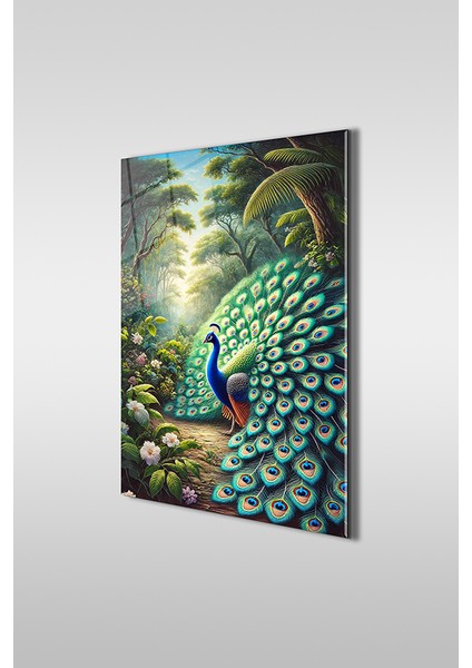 Görkemli Tavuskuşu 2 Dekoratif Dikey Cam Tablo