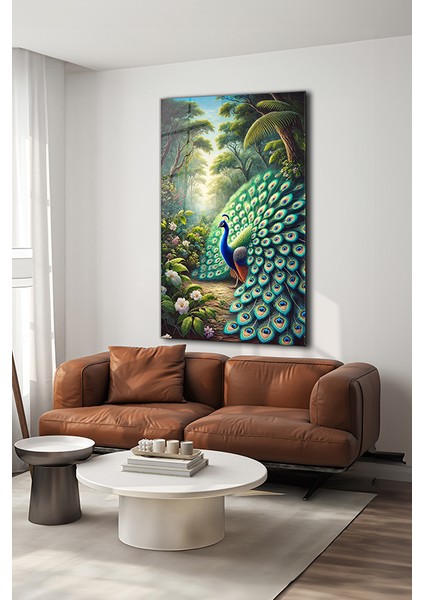 Görkemli Tavuskuşu 2 Dekoratif Dikey Cam Tablo modelleri