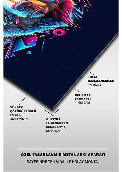 Neon Ayı Portre Modern Dikey Cam Tablo fırsatları