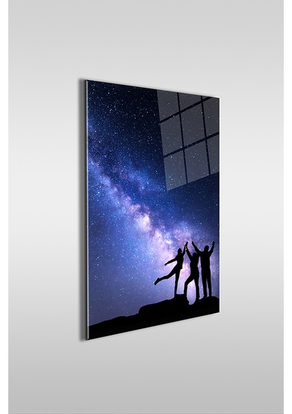 Galaksi ve Insan Silüetleri Dikey Cam Tablo fiyatları