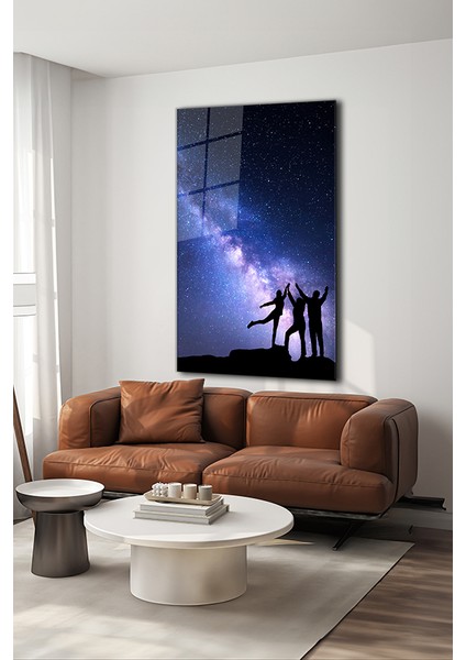 Galaksi ve Insan Silüetleri Dikey Cam Tablo modelleri