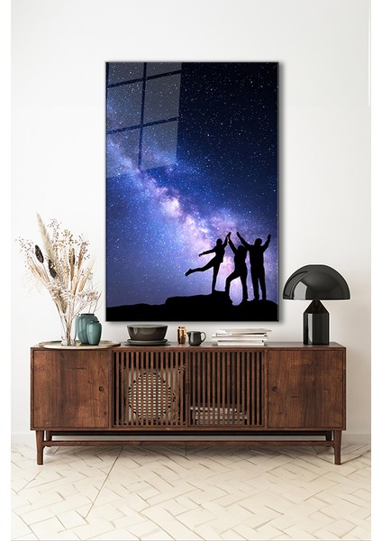 Galaksi ve Insan Silüetleri Dikey Cam Tablo indirimleri