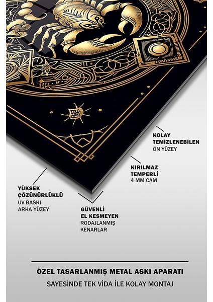 Akrep Burcu Kare Cam Tablo