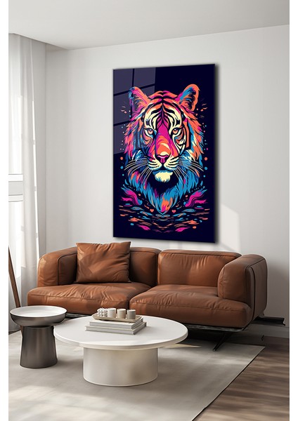 Kaplan Portre Illustrasyon Dikey Cam Tablo modelleri