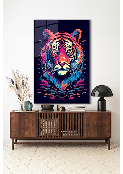 Kaplan Portre Illustrasyon Dikey Cam Tablo indirimleri