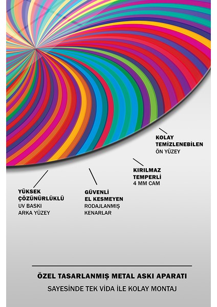 Pastel Çarkıfelek Yuvarlak Cam Tablo