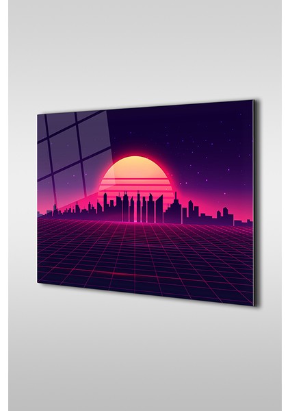 Retro Doğa Manzarası Dekoratif Yatay Cam Tablo