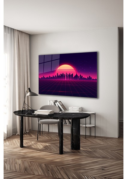 Retro Doğa Manzarası Dekoratif Yatay Cam Tablo modelleri