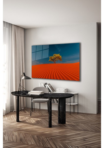 Yalnız Ağaç Modern Dekoratif Yatay Cam Tablo modelleri