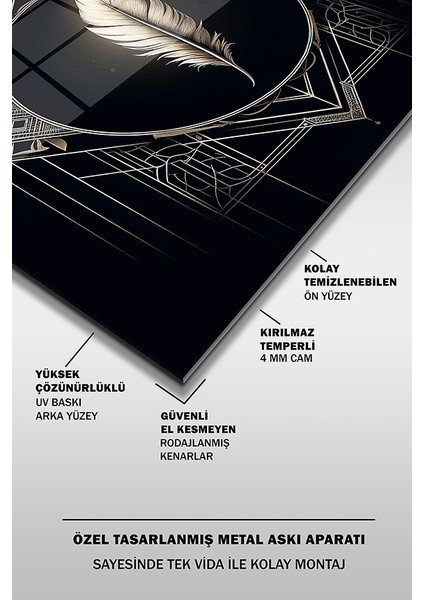 Dekoratif Tüy Kare Cam Tablo