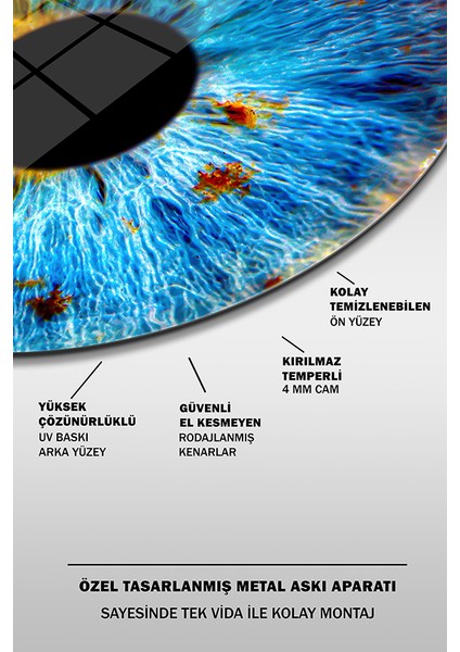 Deniz Mavisi Gözbebeği Yuvarlak Cam Tablo