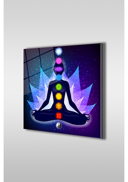 Spirituel Meditasyon Dekoratif Kare Cam Tablo