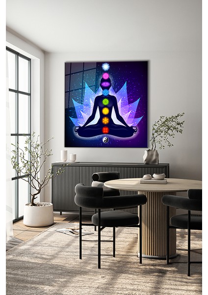 Spirituel Meditasyon Dekoratif Kare Cam Tablo indirimleri