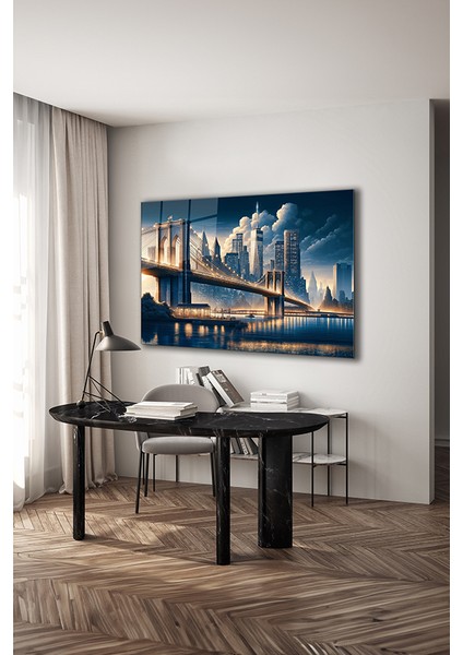 Brooklyn Köprüsü Dekoratif Yatay Cam Tablo modelleri