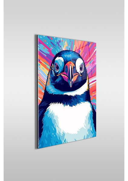 Renkli Penguen Portre Illustrasyon Dikey Cam Tablo fiyatları