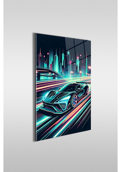 Spor Yarış Arabası Illustrasyon Dikey Cam Tablo fiyatları