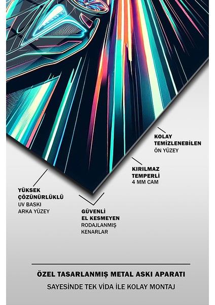 Spor Yarış Arabası Illustrasyon Dikey Cam Tablo fırsatları