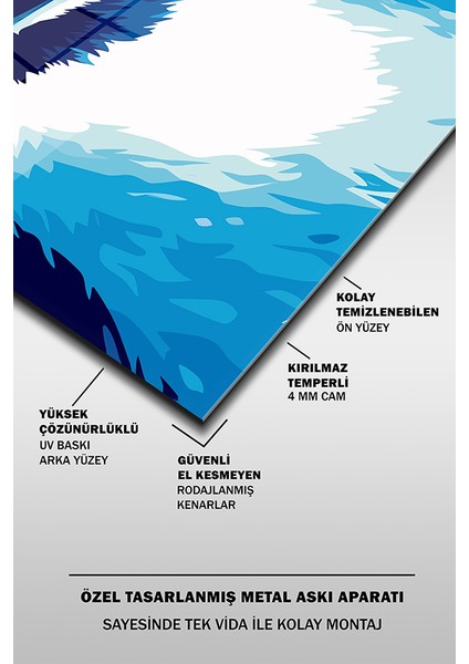 Renkli Penguen Portre Illustrasyon Dikey Cam Tablo fırsatları