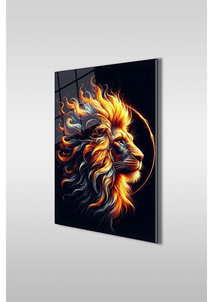 Ihtişamlı Aslan Portre 2 Modern Dikey Cam Tablo