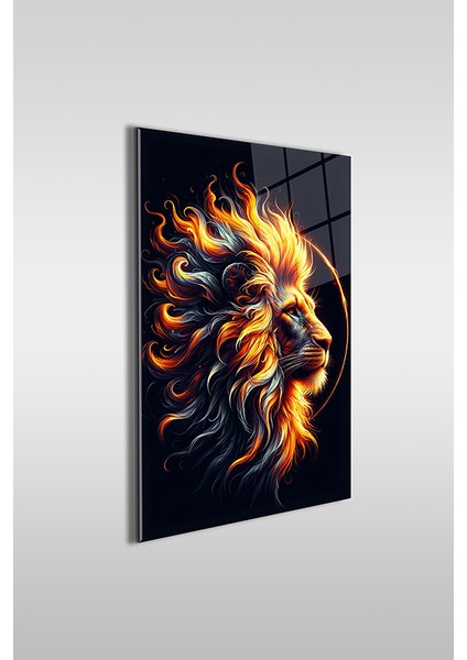 Ihtişamlı Aslan Portre 2 Modern Dikey Cam Tablo fiyatları