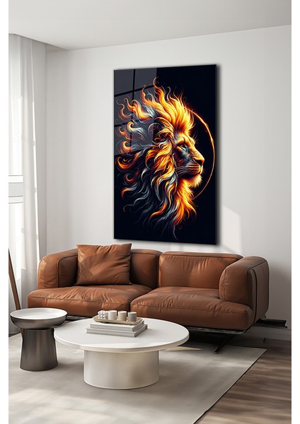 Ihtişamlı Aslan Portre 2 Modern Dikey Cam Tablo modelleri