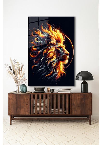 Ihtişamlı Aslan Portre 2 Modern Dikey Cam Tablo indirimleri