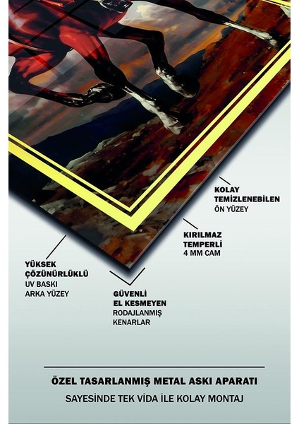 Atatürk Ata Binerken Renkli Dikey Cam Tablo