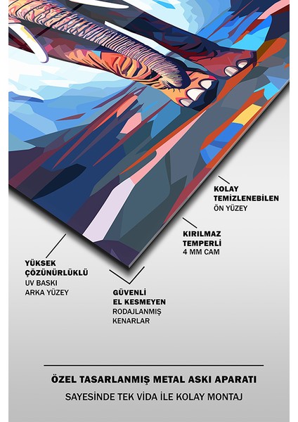 Fil Renkli Illustrasyon Dekoratif Dikey Cam Tablo