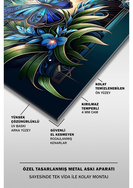 Mavi Kelebek Dekoratif Kare Cam Tablo fırsatları